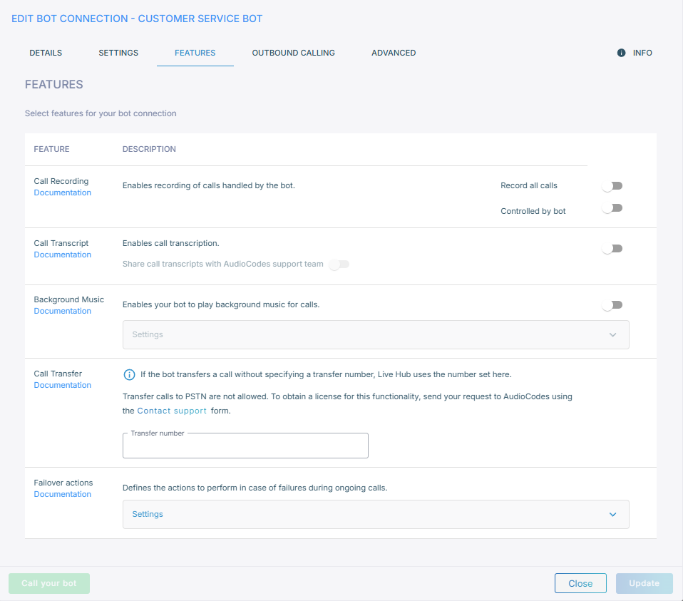 The Features tab