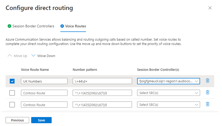 The configured voice route