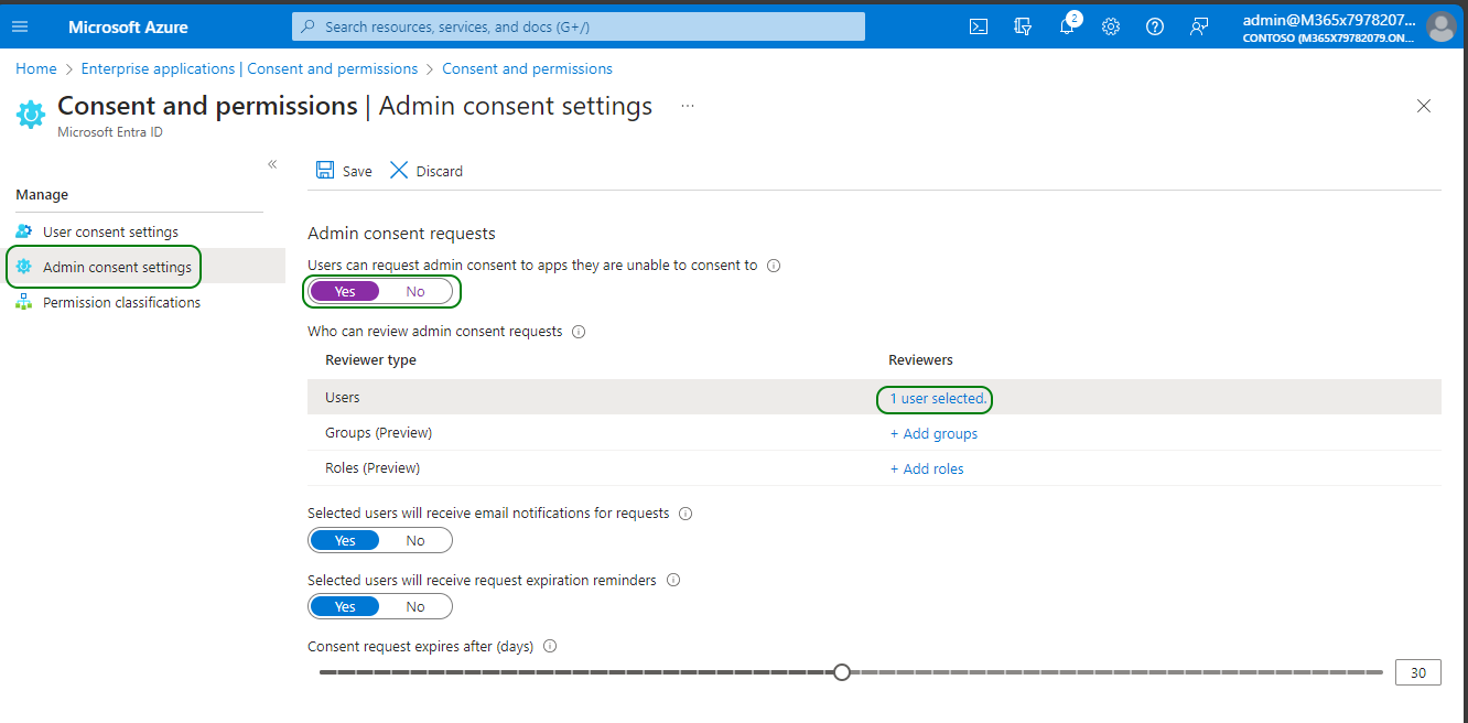 Admin consent settings
