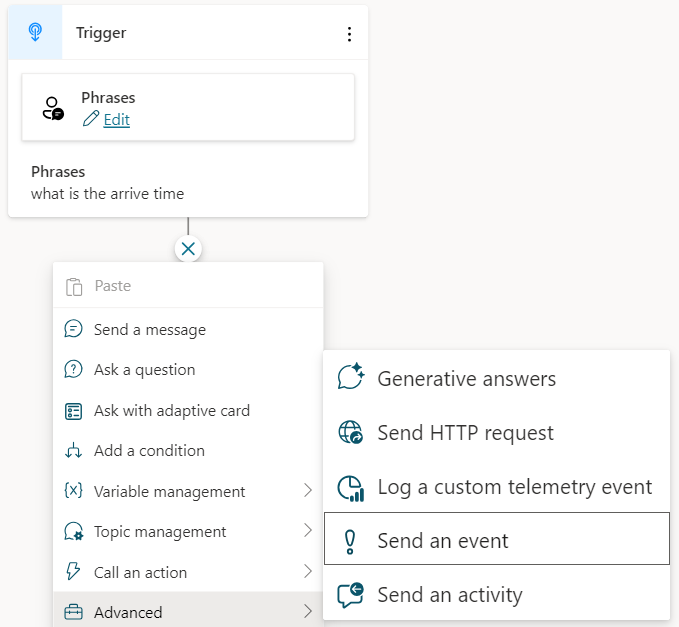 The Send an event option