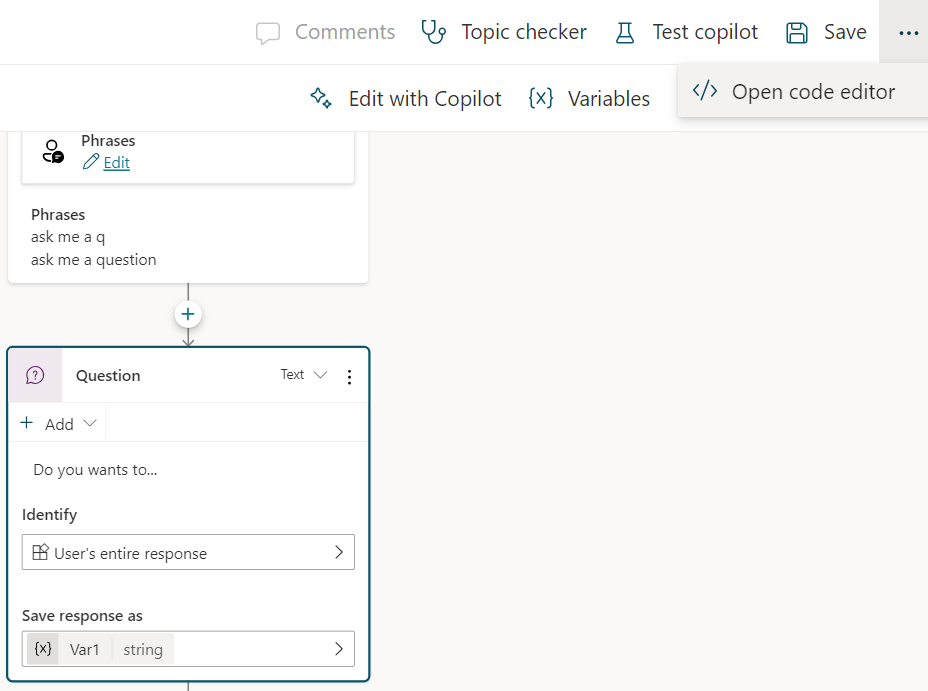 Opening the code editor from a question