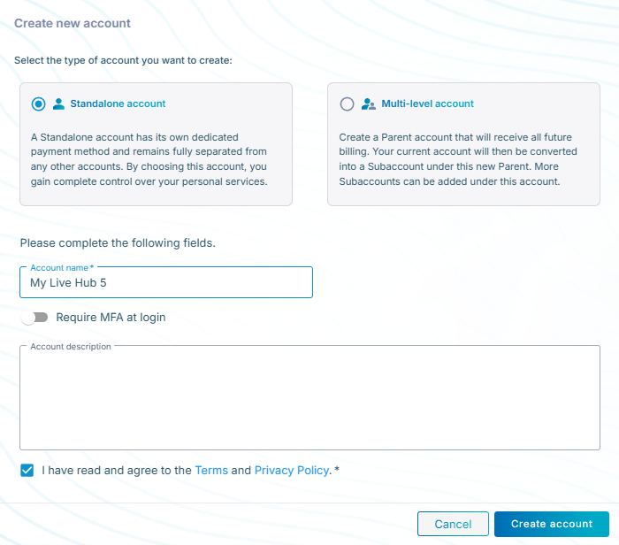 Choosing the account type