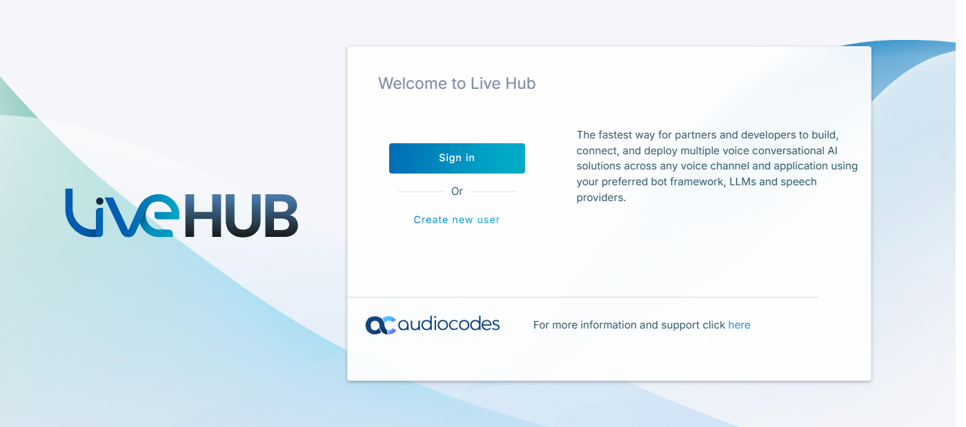 The Live Hub sign-in screen