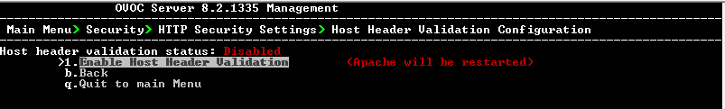 Host Header Validation Configuration