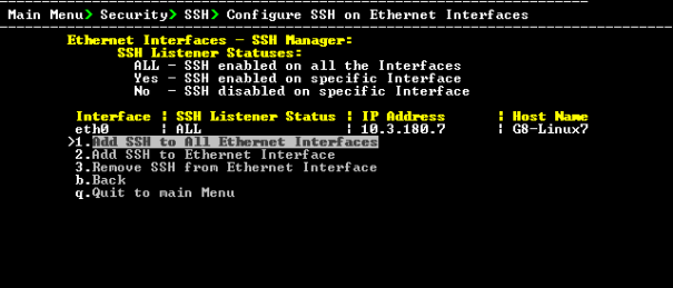 SSH on Ethernet Interfaces