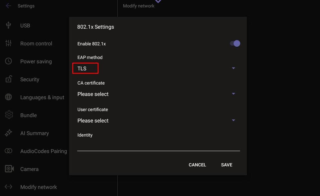 Configure 802.1x Settings