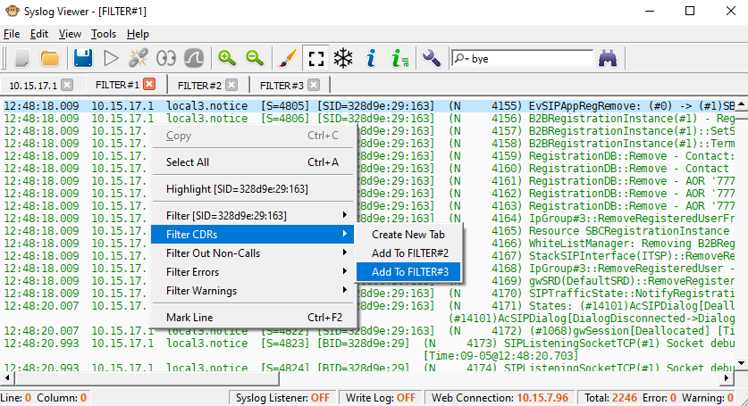 Filtering Display of Syslog Messages